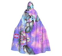 hhxvcv Halloween Flowers Colorful Butterfly Print Hooded Cloak Cosplay Robe