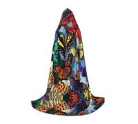 hhxvcv L Halloween Hooded Cape â€“ Hand drawn color butterfly Print Comfortable Masquerade Party Costume for Christmas, Carnival