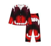 hhxvcv L Long Sleeve Pajama Set for Women â€“ Lounge Vampire Bat Print Pajama Sets, Comfortable Nightwear for Fall & Winter Black