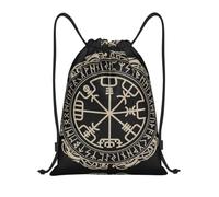 hhxvcv M Drawstring Magical Design Norse Runes Compass Print Bags Backpack Lightweight