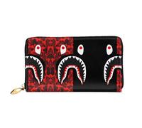 hhxvcv red-Black Shark Print Leather Wallet for Women â€“ Long Clutch & Thin Bifold Checkbook Wallet, Lightweight & Fashion