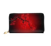 hhxvcv Red Cherry Blossom Print Leather Wallet for Women - Long Clutch & Thin Bifold Checkbook Wallet, Lightweight & Fashion