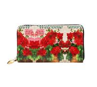 hhxvcv Red Geraniums Print Leather Wallet for Women â€“ Long Clutch & Thin Bifold Checkbook Wallet, Lightweight & Fashion
