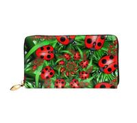hhxvcv Red Ladybug Print Leather Wallet for Women â€“ Long Clutch & Thin Bifold Checkbook Wallet, Lightweight & Fashion