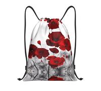 hhxvcv S Drawstring Red Poppy Flower Print Bags Backpack Lightweight
