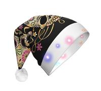 hhxvcv Unisex Day Of The Dead Skull Print LED Christmas Hat - Holiday Festive Headwear, Plush Santa Hat, Perfect for Everyday Wear