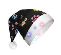 hhxvcv Unisex Pawful Paws Print Print LED Christmas Hat - Holiday Festive Headwear, Plush Santa Hat, Perfect for Everyday Wear