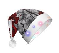 hhxvcv Unisex Red Poppy Flower Print LED Christmas Hat - Holiday Festive Headwear, Plush Santa Hat, Perfect for Everyday Wear