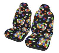 hhxvcv Universal Autism Awareness Puzzle Pieces Heart Print Auto Front Seat Covers â€“ Fits Car SUV Sedan Truck, Washable, Breathable