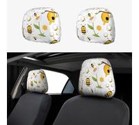 hhxvcv Universal Car Headrest Cover 2 Pcs - Flying Bees Daisy Honey Full Print, Comfortable & Elastic, Perfect for Vans, SUVs, Trucks