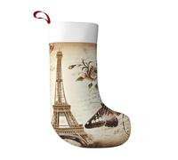 hhxvcv Vintage Paris Eiffel Tower Butterfly Print Christmas Stocking – Soft Holiday Hanging Ornament for Fireplace, Xmas Tree & Home Decor
