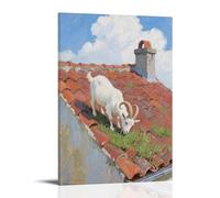 HHYXMJLL A Goat on The Roof, Eating Weeds on The Roof Stylish Wall Hanging Art - Decorative Poster Mural16x24inch(40x60cm)