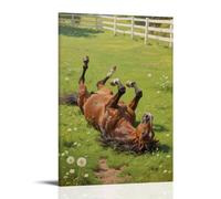 HHYXMJLL A Horse Rolling on The Grass, Body Covered with Grass Stylish Wall Hanging Art - Decorative Poster Mural08x12inch(20x30cm)
