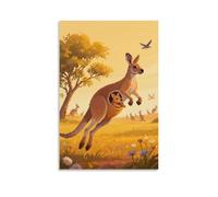 HHYXMJLL A Kangaroo Jumping on The Grassland, Joey Exposed in The Pouch Stylish Wall Hanging Art - Decorative Poster Mural08x12inch(20x30cm)