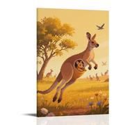 HHYXMJLL A Kangaroo Jumping on The Grassland, Joey Exposed in The Pouch Stylish Wall Hanging Art - Decorative Poster Mural08x12inch(20x30cm)