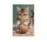 HHYXMJLL A Kitten Plays with A Ball of Yarn, Getting More Tangled Stylish Wall Hanging Art - Decorative Poster Mural12x18inch(30x45cm)