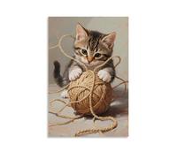 HHYXMJLL A Kitten Plays with A Ball of Yarn, Getting More Tangled Stylish Wall Hanging Art - Decorative Poster Mural16x24inch(40x60cm)