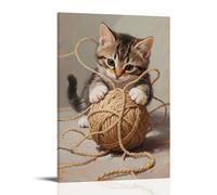 HHYXMJLL A Kitten Plays with A Ball of Yarn, Getting More Tangled Stylish Wall Hanging Art - Decorative Poster Mural20x30inch(50x75cm)