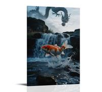 HHYXMJLL A Koi Fish Surges Against The Current through A Waterfall, Scales Sparking, with A Dragon's Shadow Hidden in The Mist Stylish Wall Hanging Art - Decorative Poster Mural24x36inch(60x90cm)