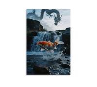 HHYXMJLL A Koi Fish Surges Against The Current through A Waterfall, Scales Sparking, with A Dragon's Shadow Hidden in The Mist Stylish Wall Hanging Art - Decorative Poster Mural24x36inch(60x90cm)