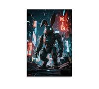 HHYXMJLL A Mecha Rabbit Stands on Ruins, Sharp-eyed, with Broken Urban Neon in The Background Stylish Wall Hanging Art - Decorative Poster Mural24x36inch(60x90cm)