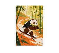 HHYXMJLL A Panda on A Skateboard Rushing Down A Bamboo Forest Slope, The Bamboo Shoot in Its Arms Wobbling Stylish Wall Hanging Art - Decorative Poster Mural20x30inch(50x75cm)