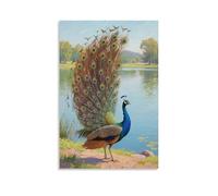 HHYXMJLL A Peacock Spreads Its Tail, Facing The Lake Stylish Wall Hanging Art - Decorative Poster Mural08x12inch(20x30cm)