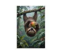 HHYXMJLL A Sloth Hangs Upside Down on A Tropical Rainforest Vine, Claws Gripping A Mango, Raindrops Sliding Down Its Fur Stylish Wall Hanging Art - Decorative Poster Mural20x30inch(50x75cm)