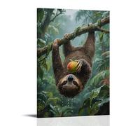 HHYXMJLL A Sloth Hangs Upside Down on A Tropical Rainforest Vine, Claws Gripping A Mango, Raindrops Sliding Down Its Fur Stylish Wall Hanging Art - Decorative Poster Mural24x36inch(60x90cm)