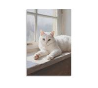 HHYXMJLL A White Cat Lies on The Windowsill, Paw over The Edge Stylish Wall Hanging Art - Decorative Poster Mural08x12inch(20x30cm)
