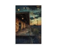 HHYXMJLL Abandoned Train Station at Twilight, Layered Pigments Mimicking Peeling Advertisements And Memories. Stylish Wall Hanging Art - Decorative Poster Mural20x30inch(50x75cm)