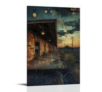 HHYXMJLL Abandoned Train Station at Twilight, Layered Pigments Mimicking Peeling Advertisements And Memories. Stylish Wall Hanging Art - Decorative Poster Mural24x36inch(60x90cm)