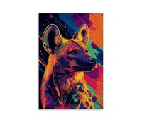 HHYXMJLL Abstract Hyena Silhouette Softly Emerging from Harmonious Multicolor Linear Patterns on Pure Background. Stylish Wall Hanging Art - Decorative Poster Mural20x30inch(50x75cm)