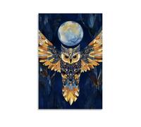 HHYXMJLL Abstract Owl With Wide Wings Made from Circles And Triangles Over A Midnight Blue Backdrop. Stylish Wall Hanging Art - Decorative Poster Mural24x36inch(60x90cm)