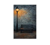 HHYXMJLL An Empty Park Bench at Dusk, Illuminated by A Lone Streetlamp, Textured Oil Layers Evoking Solitude Stylish Wall Hanging Art - Decorative Poster Mural20x30inch(50x75cm)