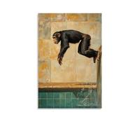 HHYXMJLL Animal Oil Painting- A Chimpanzee Executing A Perfect Dive from A High Platform Into A Pool. Stylish Wall Hanging Art - Decorative Poster Mural20x30inch(50x75cm)