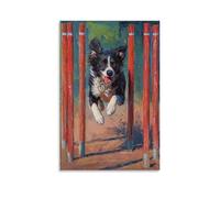 HHYXMJLL Animal Oil Painting- A Dog Sprinting through An Agility Course, Weaving between Poles. Stylish Wall Hanging Art - Decorative Poster Mural24x36inch(60x90cm)