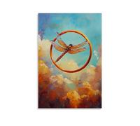 HHYXMJLL Animal Oil Painting- A Dragonfly Hovering through Sky Hoops during A Vertical Race Stylish Wall Hanging Art - Decorative Poster Mural24x36inch(60x90cm)