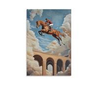 HHYXMJLL Animal Oil Painting- A Horse Doing Vault Tricks with Its Rider in A Surreal Dreamlike Stadium Stylish Wall Hanging Art - Decorative Poster Mural12x18inch(30x45cm)