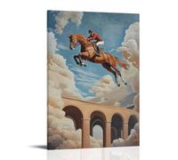 HHYXMJLL Animal Oil Painting- A Horse Doing Vault Tricks with Its Rider in A Surreal Dreamlike Stadium Stylish Wall Hanging Art - Decorative Poster Mural08x12inch(20x30cm)