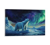HHYXMJLL Animal Oil Painting - Arctic Majesty- A Proud Polar Bear Standing on Ice Floes Under The Northern Lights Stylish Wall Hanging Art - Decorative Poster Mural20x30inch(50x75cm)