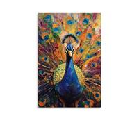 HHYXMJLL Animal Oil Painting - Colorful Peacock Display- Vibrant Feathers Unfurled in A Dance of Iridescent Beauty Stylish Wall Hanging Art - Decorative Poster Mural24x36inch(60x90cm)