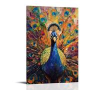 HHYXMJLL Animal Oil Painting - Colorful Peacock Display- Vibrant Feathers Unfurled in A Dance of Iridescent Beauty Stylish Wall Hanging Art - Decorative Poster Mural08x12inch(20x30cm)