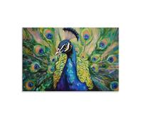 HHYXMJLL Animal Oil Painting- Colorful Peacock Display - Vibrant Feathers Unfurled in A Symphony of Iridescent Blues And Greens Stylish Wall Hanging Art - Decorative Poster Mural08x12inch(20x30cm)