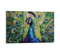 HHYXMJLL Animal Oil Painting- Colorful Peacock Display - Vibrant Feathers Unfurled in A Symphony of Iridescent Blues And Greens Stylish Wall Hanging Art - Decorative Poster Mural12x18inch(30x45cm)