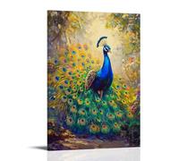 HHYXMJLL Animal Oil Painting - Colorful Peacock Displaying Vibrant Feathers in A Sunlit Garden Stylish Wall Hanging Art - Decorative Poster Mural08x12inch(20x30cm)