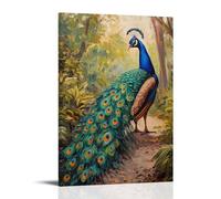 HHYXMJLL Animal Oil Painting - Colorful Peacock Displaying Vibrant Feathers in Botanical Garden Stylish Wall Hanging Art - Decorative Poster Mural12x18inch(30x45cm)