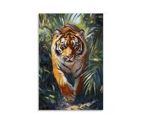HHYXMJLL Animal Oil Painting - Fierce Tiger Emerging from Jungle Shadows, Stripes Gleaming in Sunlight Stylish Wall Hanging Art - Decorative Poster Mural24x36inch(60x90cm)