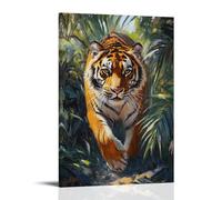 HHYXMJLL Animal Oil Painting - Fierce Tiger Emerging from Jungle Shadows, Stripes Gleaming in Sunlight Stylish Wall Hanging Art - Decorative Poster Mural12x18inch(30x45cm)