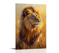 HHYXMJLL Animal Oil Painting - Majestic Lion in Golden Savannah- A Regal Portrait of Natures King with Sunlit Mane Stylish Wall Hanging Art - Decorative Poster Mural08x12inch(20x30cm)